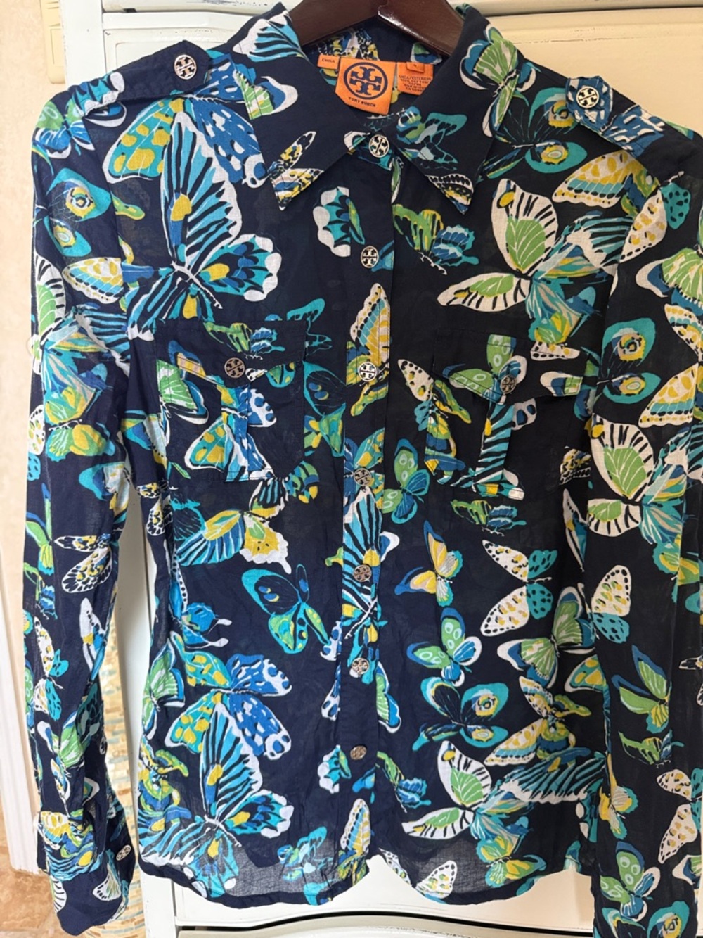 Tory Burch Butterfly Navy Brigitte Blouse Cotton 8